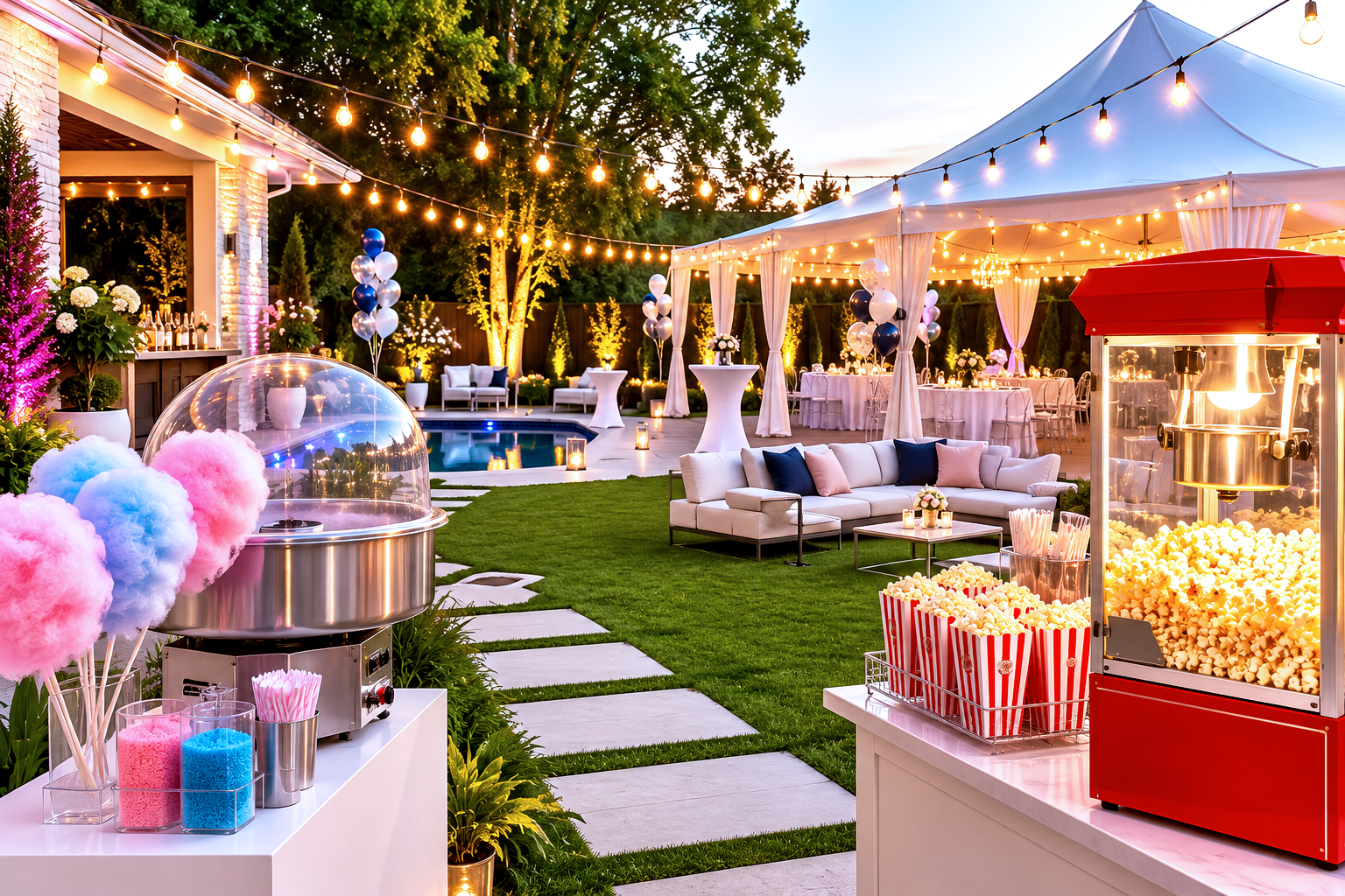 JEMS Party and Event Rentals tent and table setup for backyard event in Union County NJ